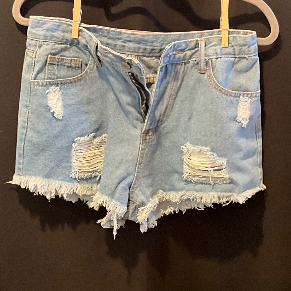 SHEIN Light Blue Distressed Jean Shorts